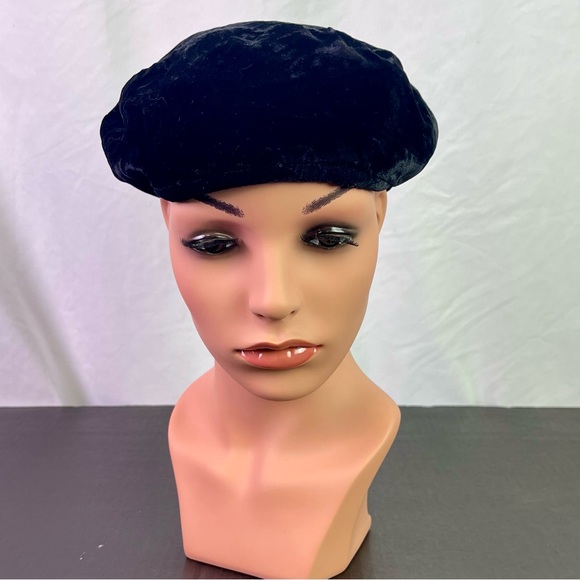 Vintage Reversible Velvet Beret Hat Black & Teal - Picture 6 of 8